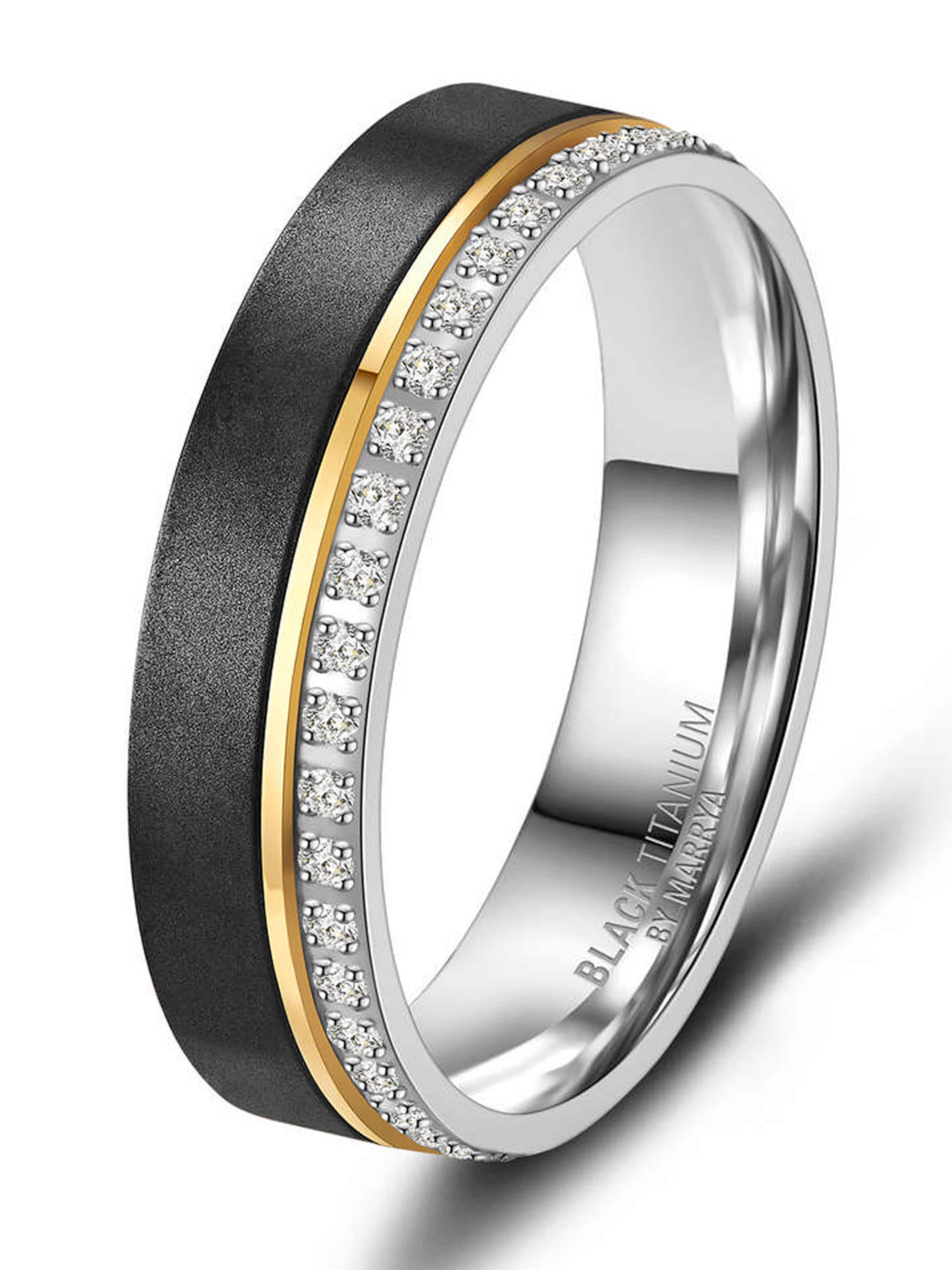 MARRYA Ring 'MARRYA Ehering BT-02 aus Black Titanium – Schwarz, gelbgold plattiert' in Black: front
