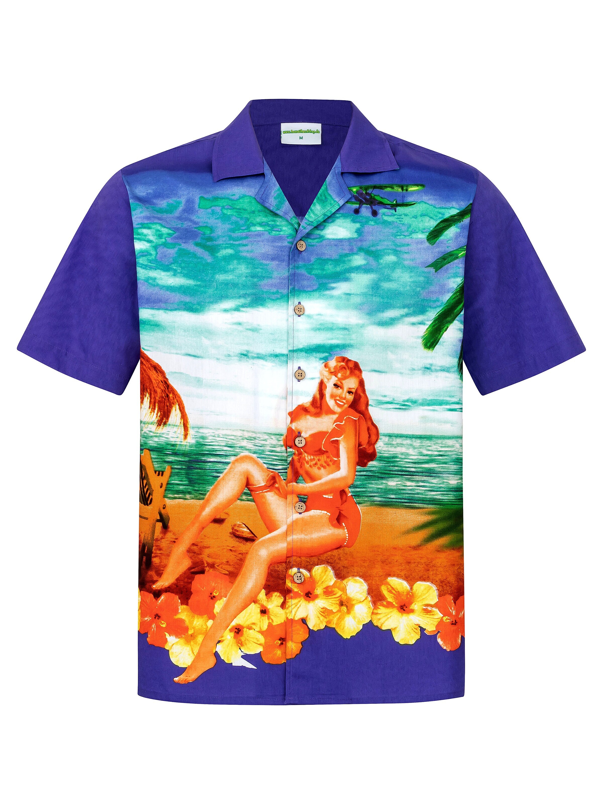 Hawaiihemdshop.de - Regular Fit Camisa 'Hawaiihemd Beach Girl' em azul: frente
