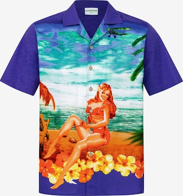 Hawaiihemdshop.deRegular Fit Košulja 'Hawaiihemd Beach Girl' - plava boja: prednji dio