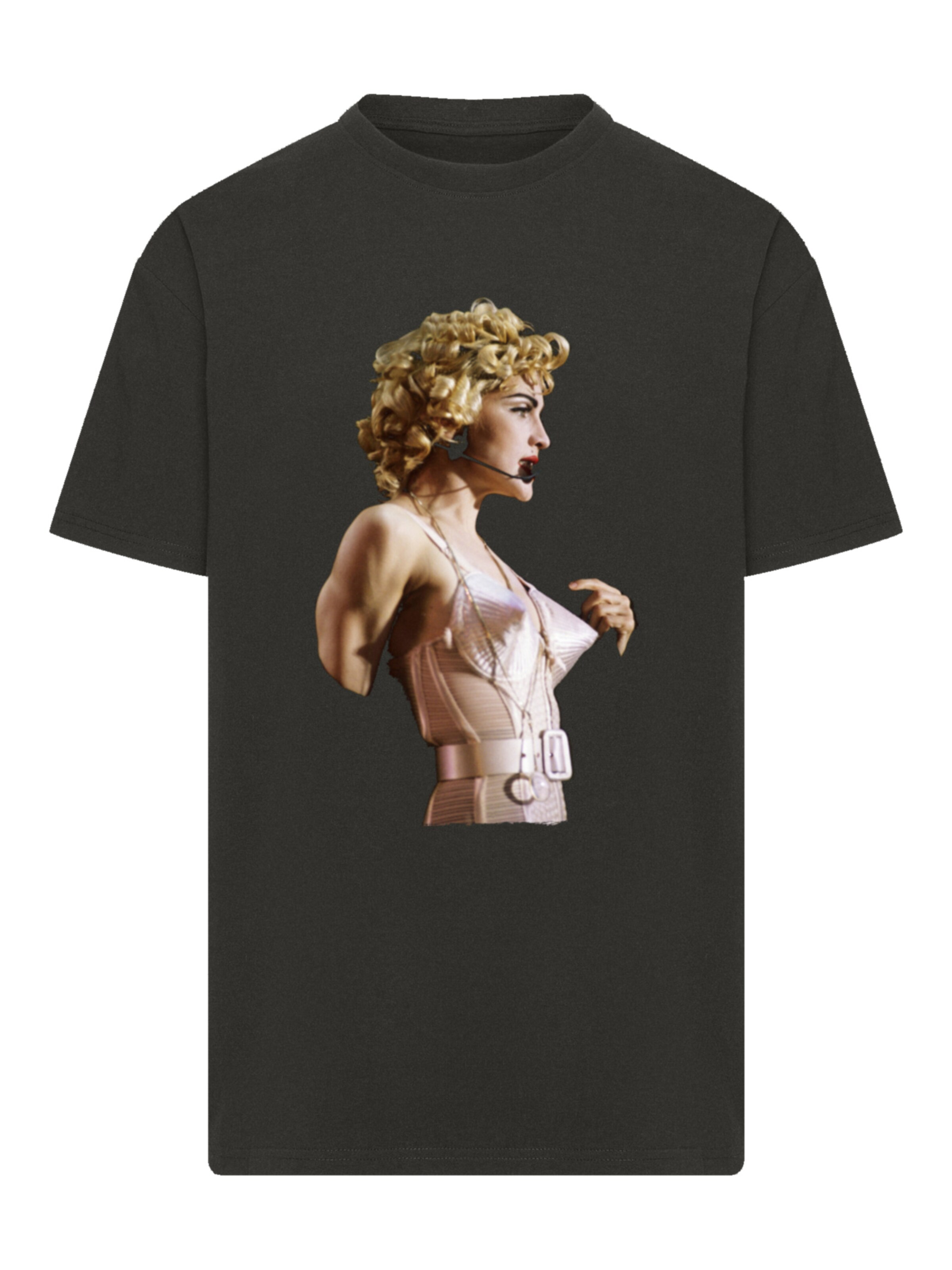 F4NT4STIC Shirt 'Madonna In Pink Cone Bra Corset Blonde Ambition Tour 1990' in Black: front