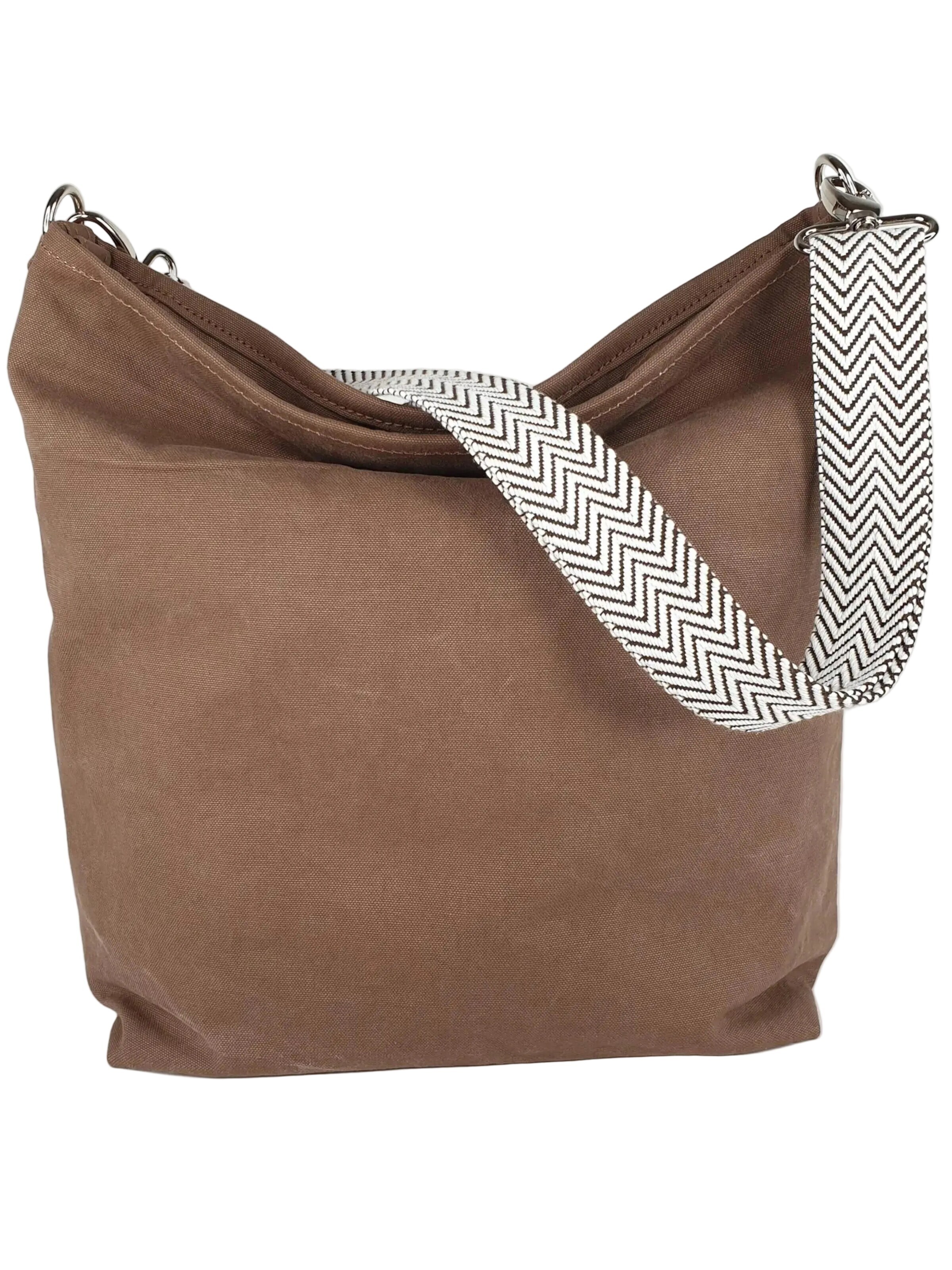 SANUMI Crossbody Bag 'Canvas Hobobag' in Brown