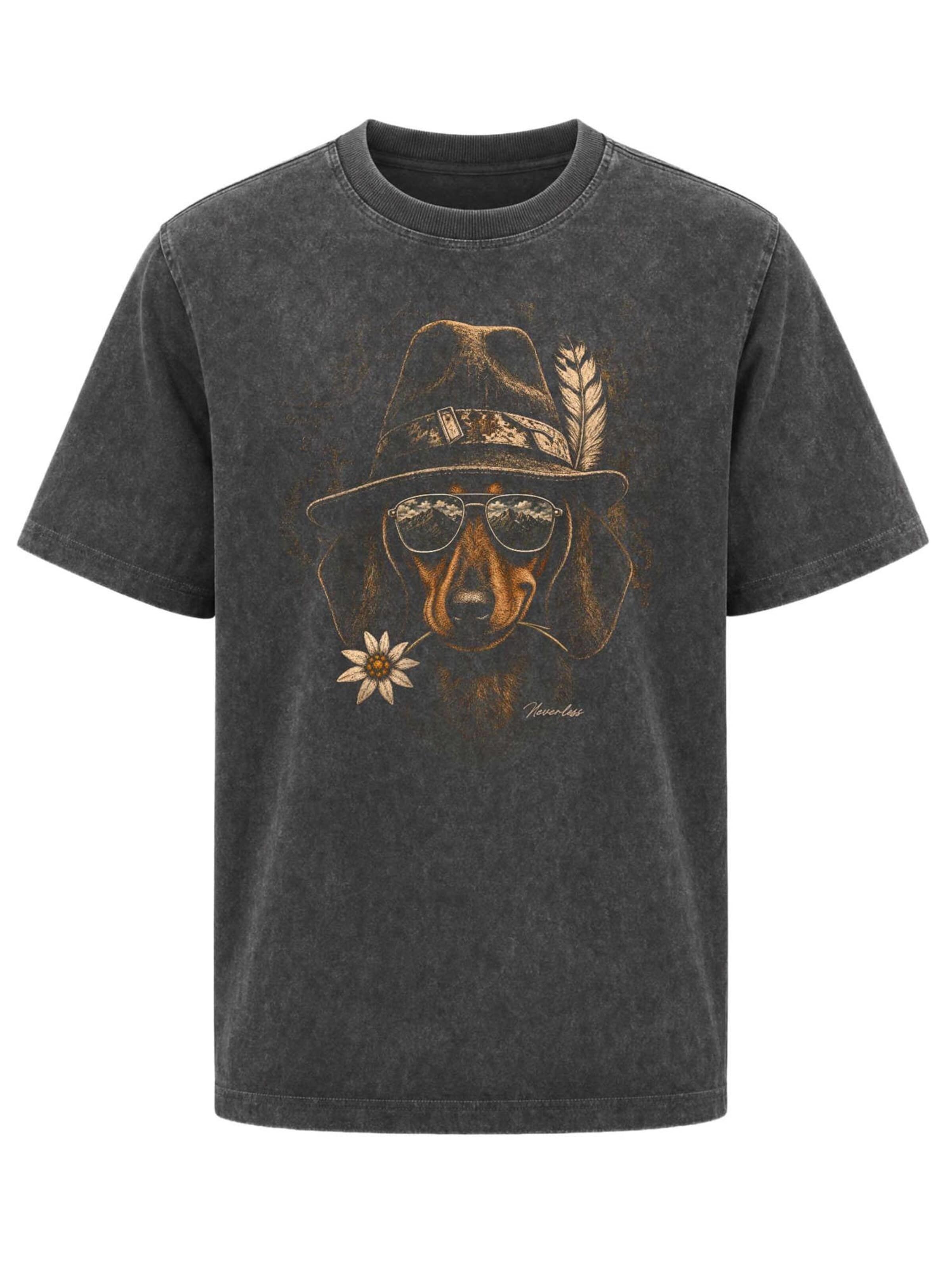 Neverless Shirt 'Dackel Edelweiss' in Grey: front