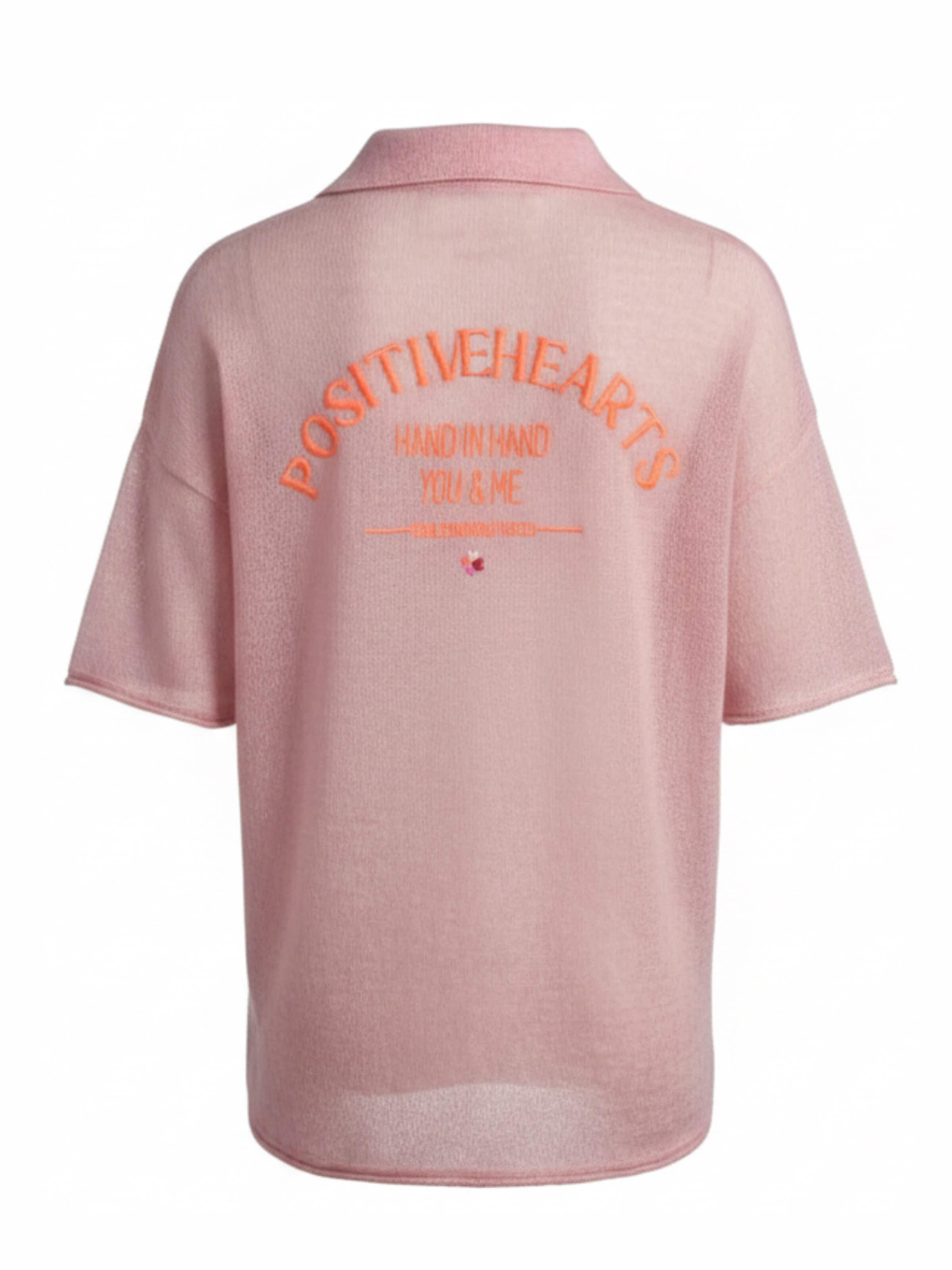 LIKS. Munich Trui 'Strickpoloshirt mit Stickerei im Rückteil aus Mohair-Woll-Mischung - DeliaC' in Roze