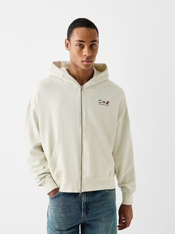 Bershka Zip-Up Hoodie in Grey: front