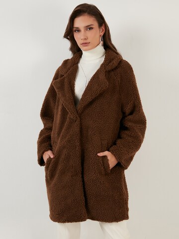 LELA Between-Seasons Coat in Brown: front