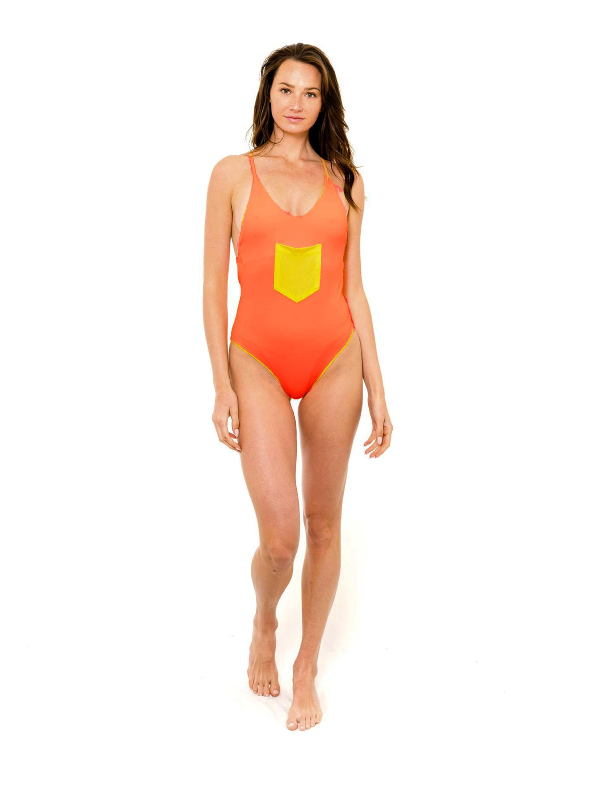 Kalaia Bustier Badpak 'Pocket Reversible Orange Swimsuit' in Oranje