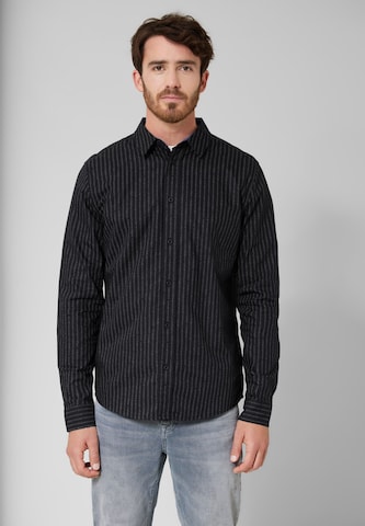 Street One MEN Comfort fit Button Up Shirt in Black: front