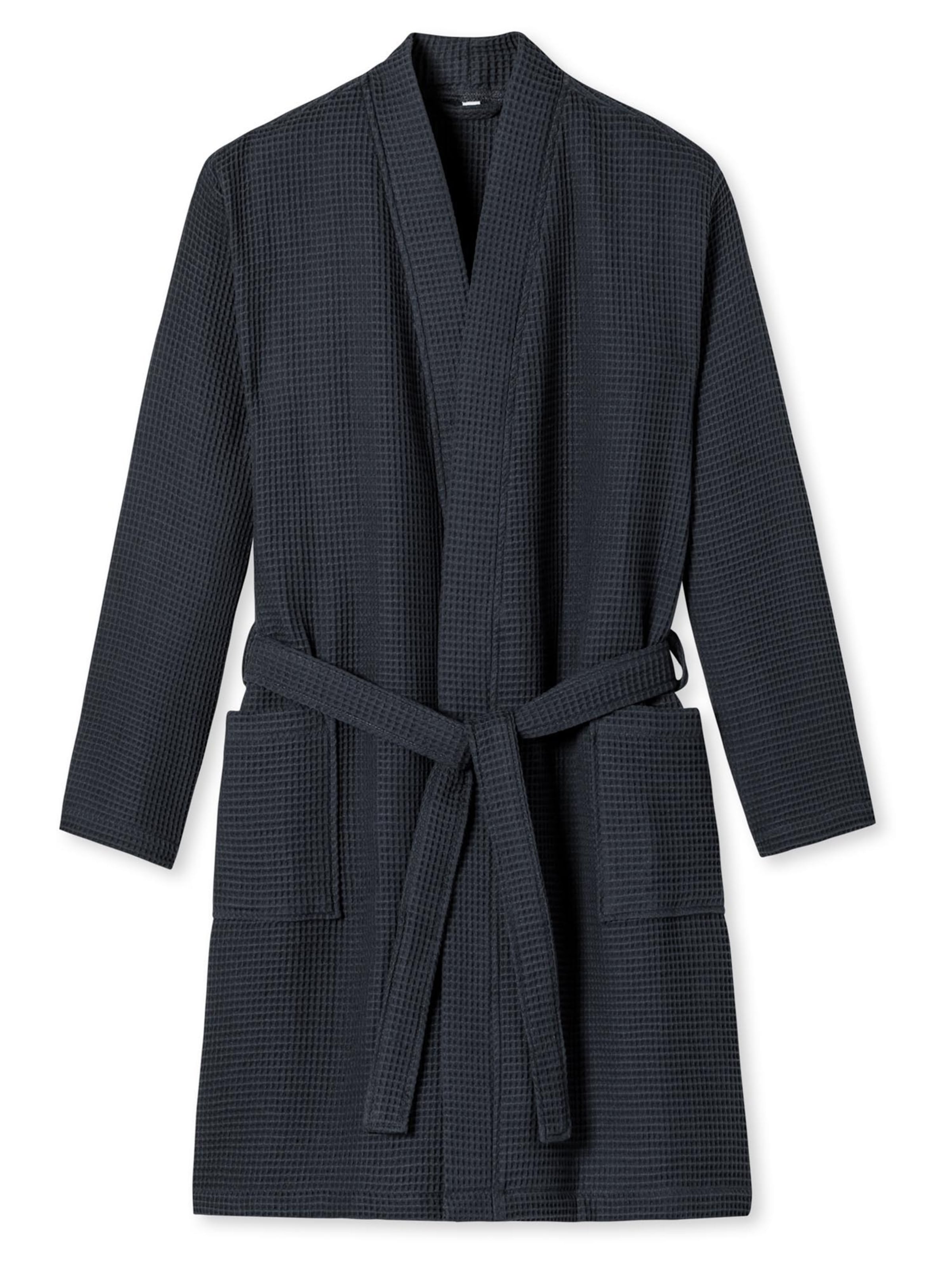 SCHIESSER Long Bathrobe 'Waffel Piqué - Organic Cotton' in Grey: front