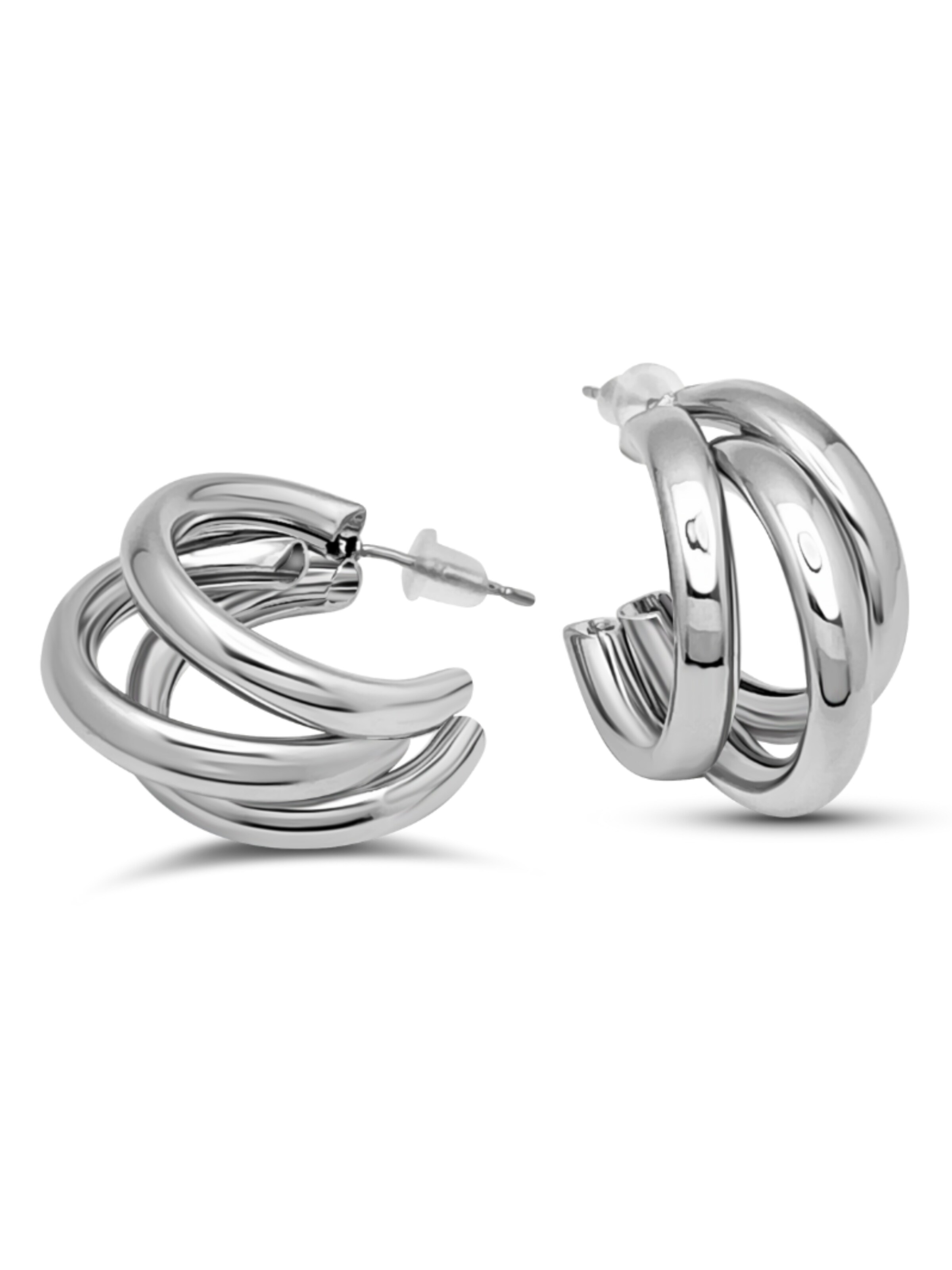 Pure Schmuck Earrings 'Triple' in Silver: front