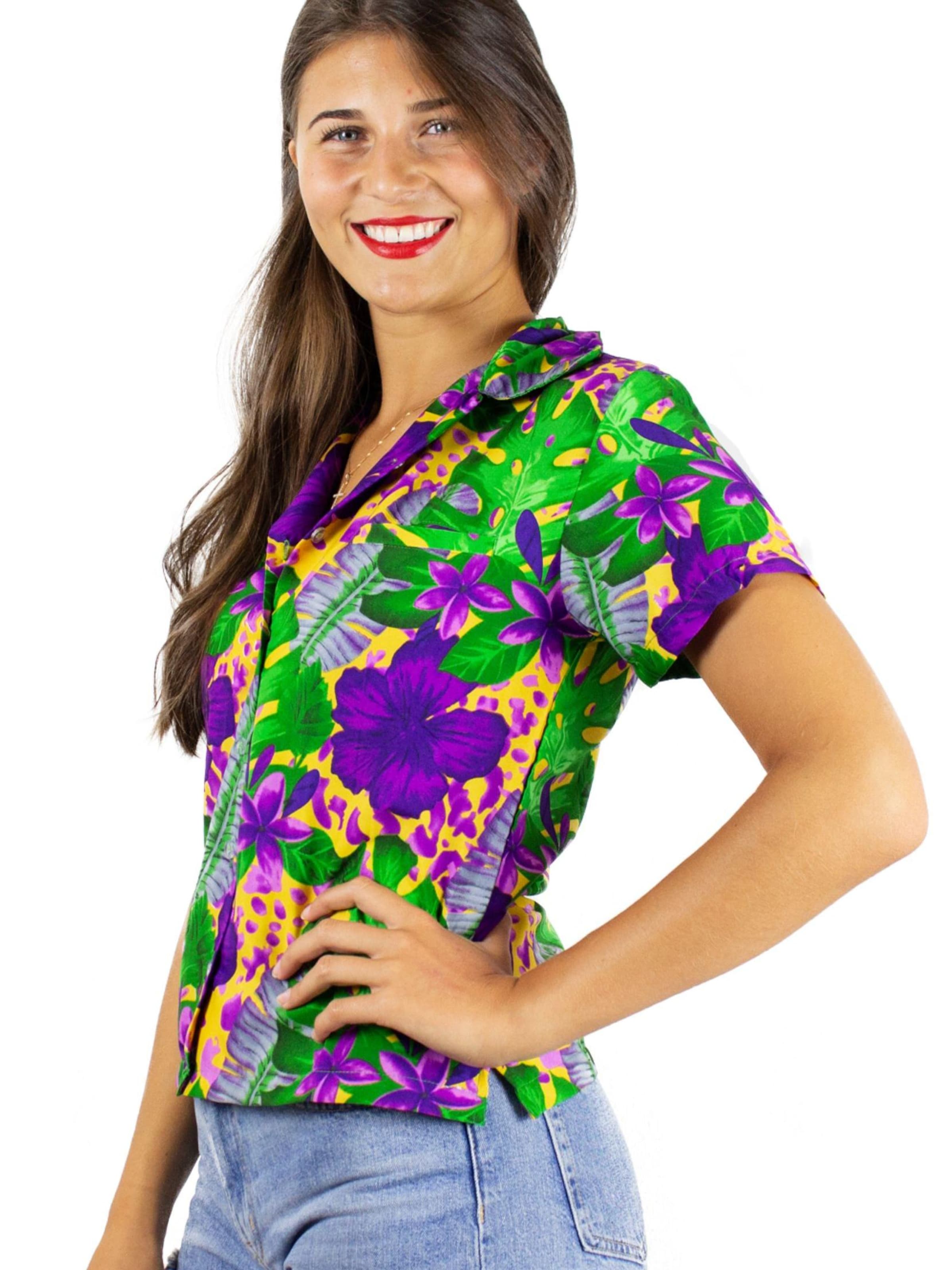 King Kameha Bluse 'Green Purple Flower'‌‌‌‌‌‌‌‌‌ in Orange