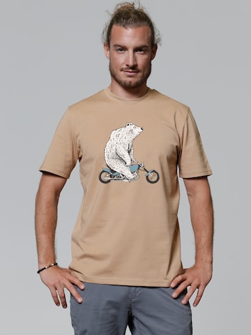 T-Shirt ' Bär auf Bike ' Watapparel en beige : devant