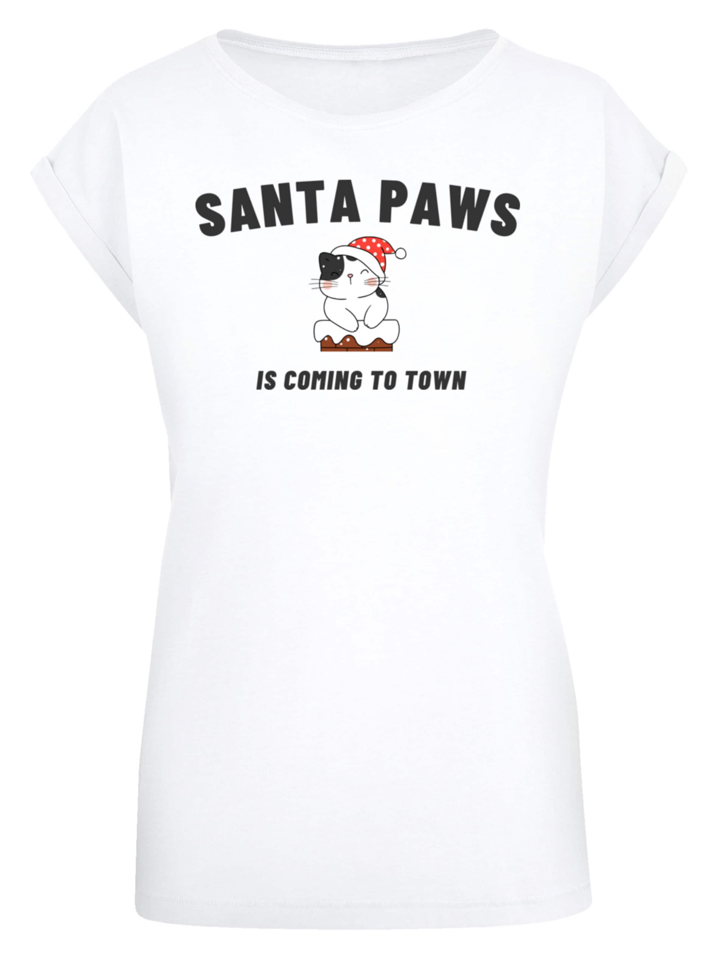 T-shirt 'Santa Paws Christmas Cat' F4NT4STIC en blanc : devant