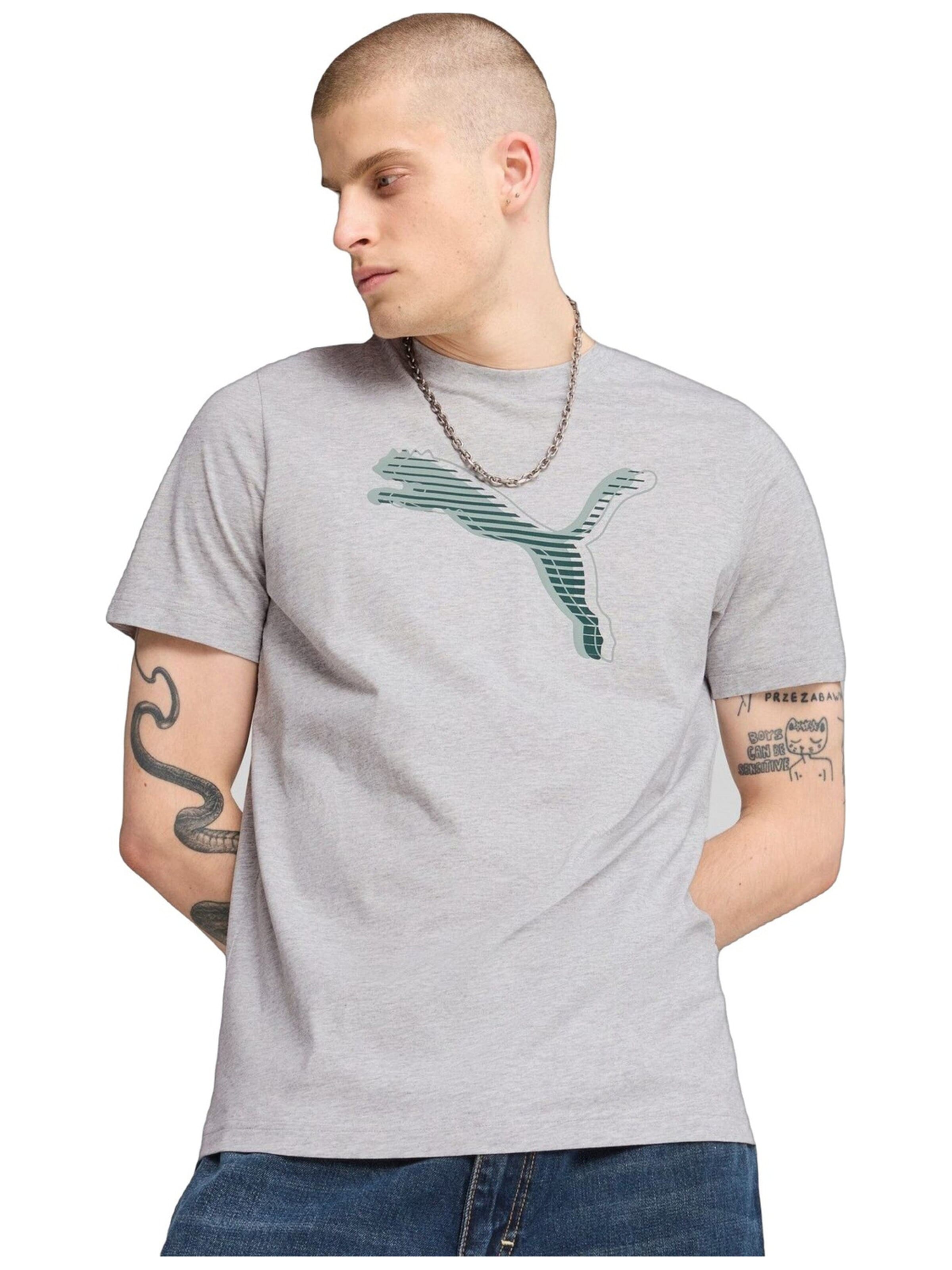 PUMA Shirt 'Puma Graphics Cat Logo Tee' in L in de kleur Antraciet, Productweergave