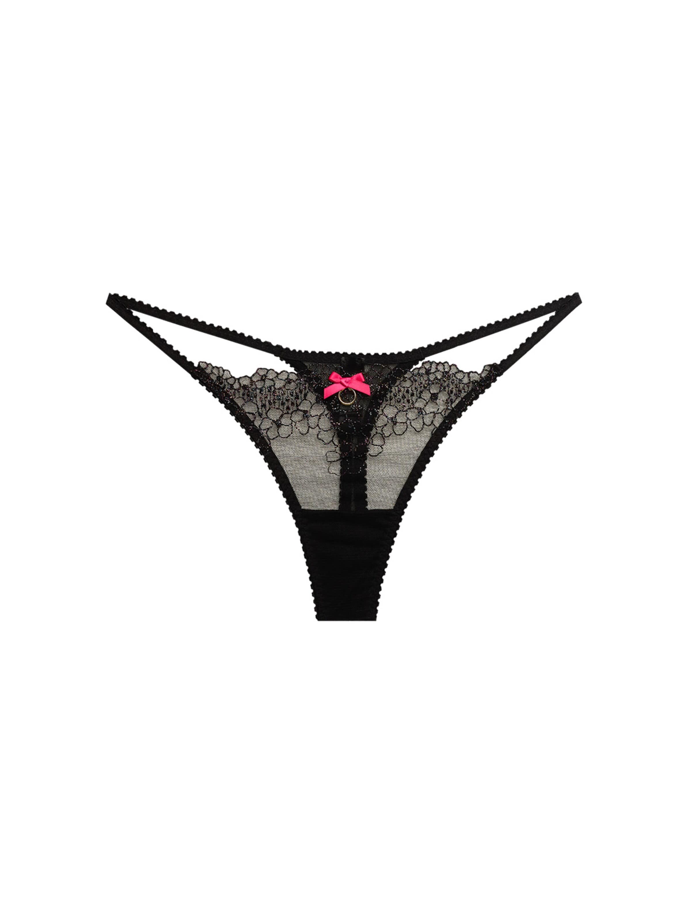 String 'embroidery Opal' La Muel Lingerie en noir : devant