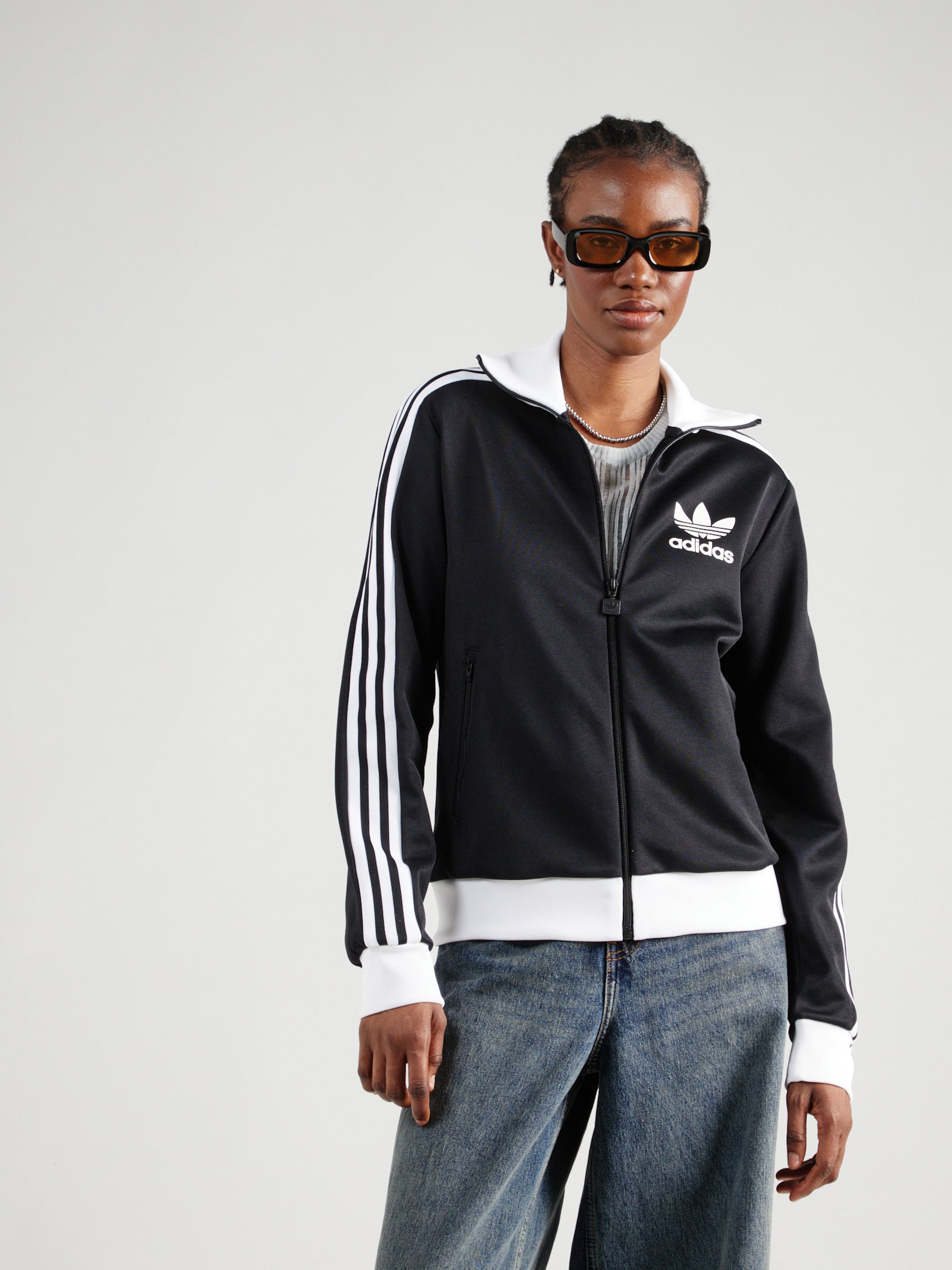 ADIDAS ORIGINALS Zip-Up Hoodie 'Beckenbauer' in Black ADIDAS ORIGINALS Zip-Up Hoodie 'Beckenbauer' in Black