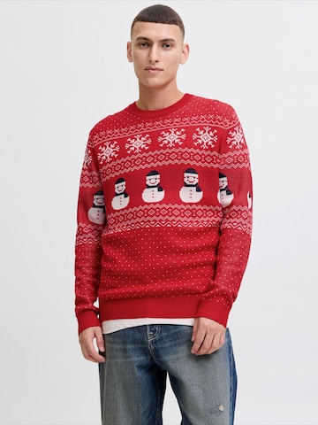 JACK & JONES Svetr 'JJXMAS ANDREW' – červená: přední strana
