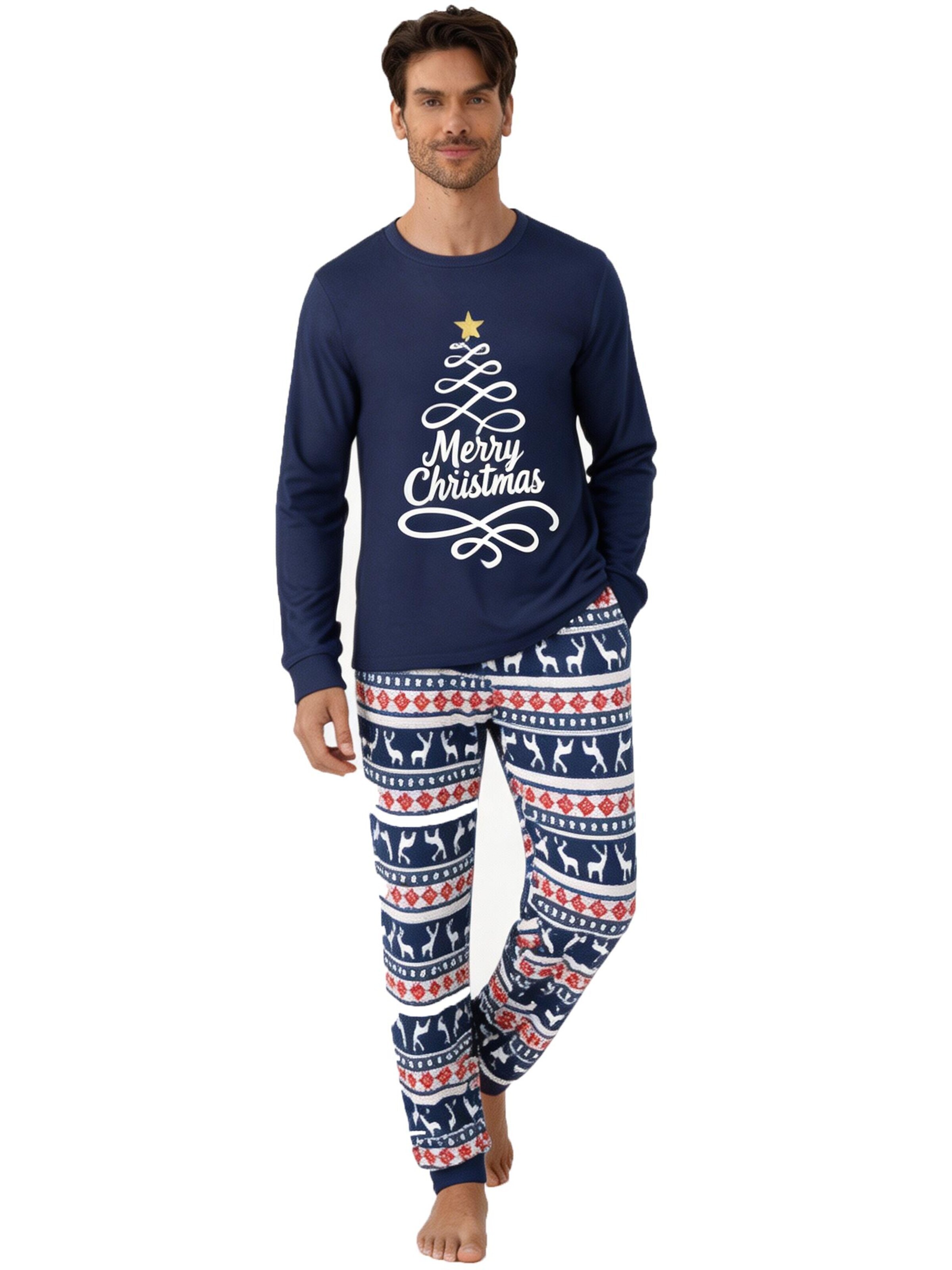 KoJooin Pajamas long 'Herren Set Weihnachten Pyjama Langarm Rundhals Rentier Muster Homewear' in Blue
