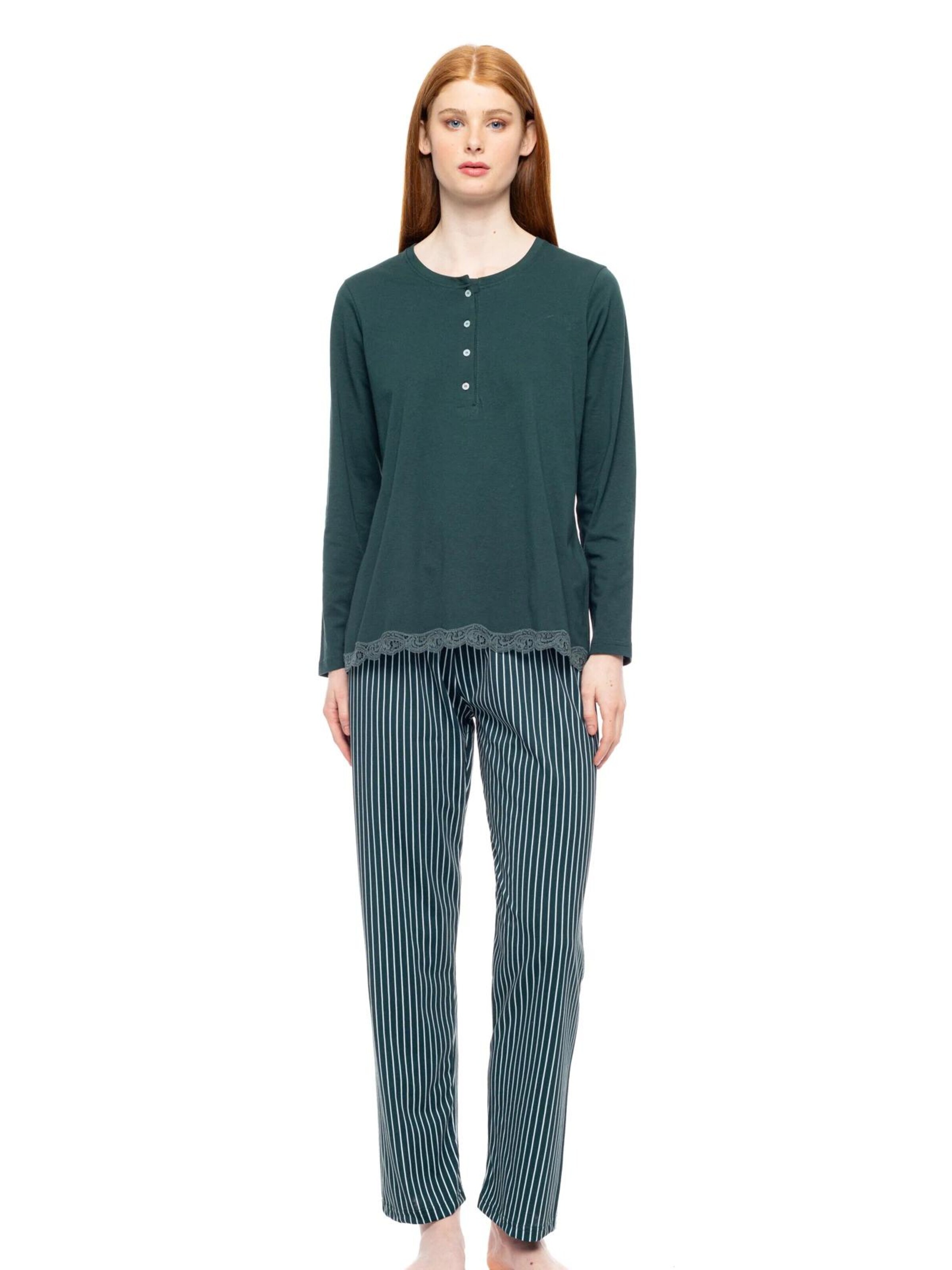 Pink Label Πιτζάμα 'PYJAMA GREEN FOREST STRIPES' σε πράσινο: μπροστά