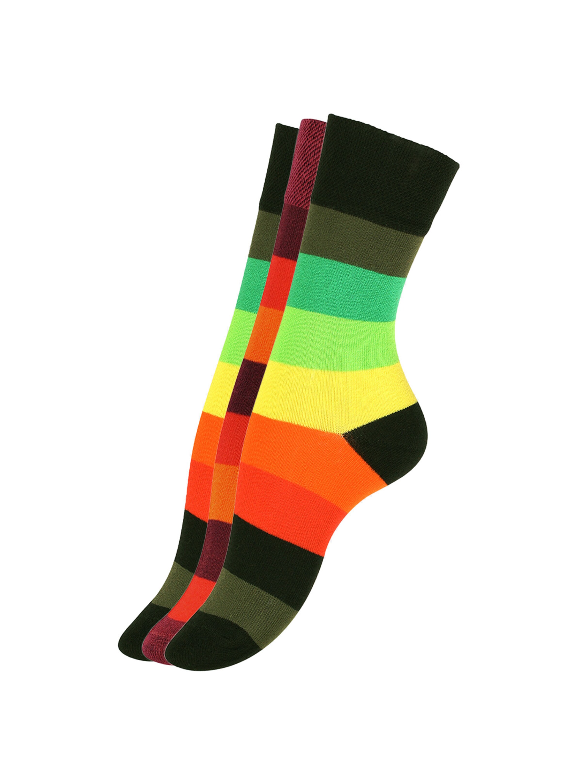 Cotton Prime Socken in grün / orange / burgunder / schwarz, Produktansicht