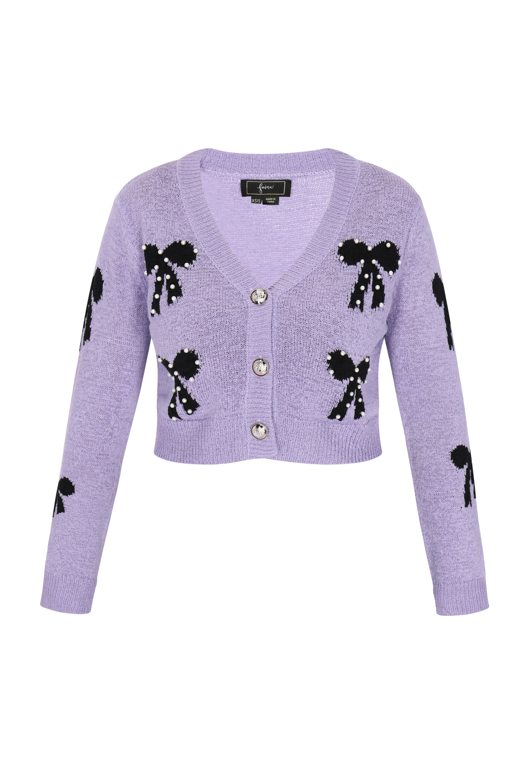 Geacă tricotată faina pe lila / negru / alb perlat, Vizualizare produs