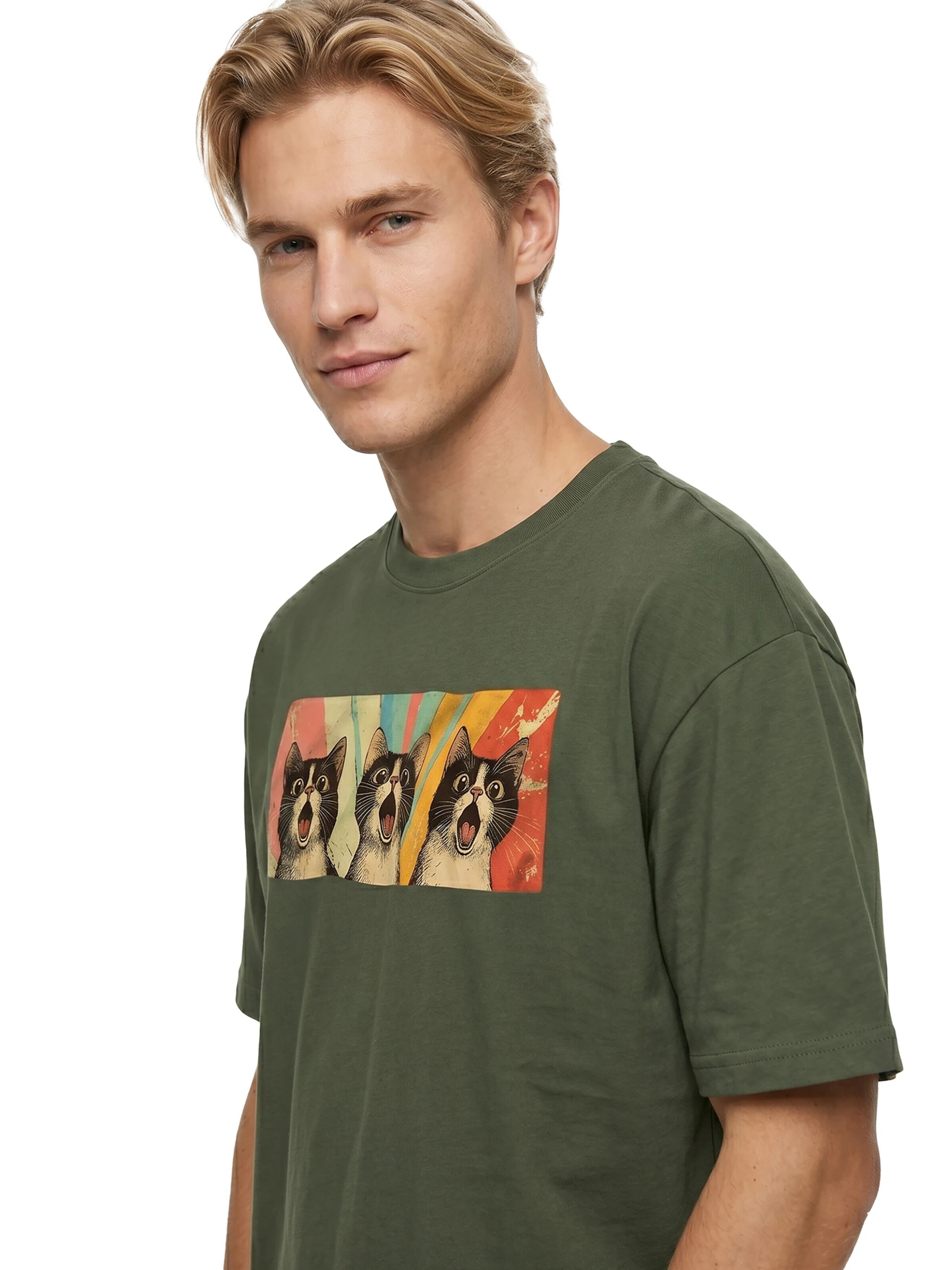 MAKAYA Shirt 'Panic-Cats'‌‌‌‌‌‌‌ in Grün