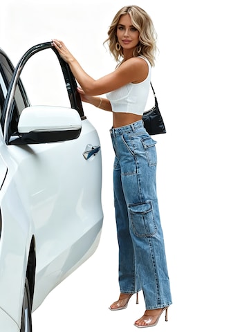 KoJooin Wide Leg Jeans 'Damen Cargo-Jeans mit Mehreren Taschen – Robuste Denim-Hose im Workwear-Stil'‌‌‌‌‌‌‌‌ in Blau