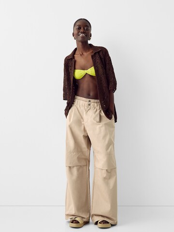 Bershka Wide Leg Housut värissä beige