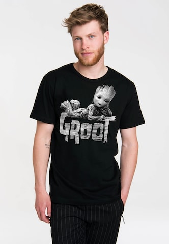LOGOSHIRT Shirt 'Marvel - Groot' in Zwart: voorkant