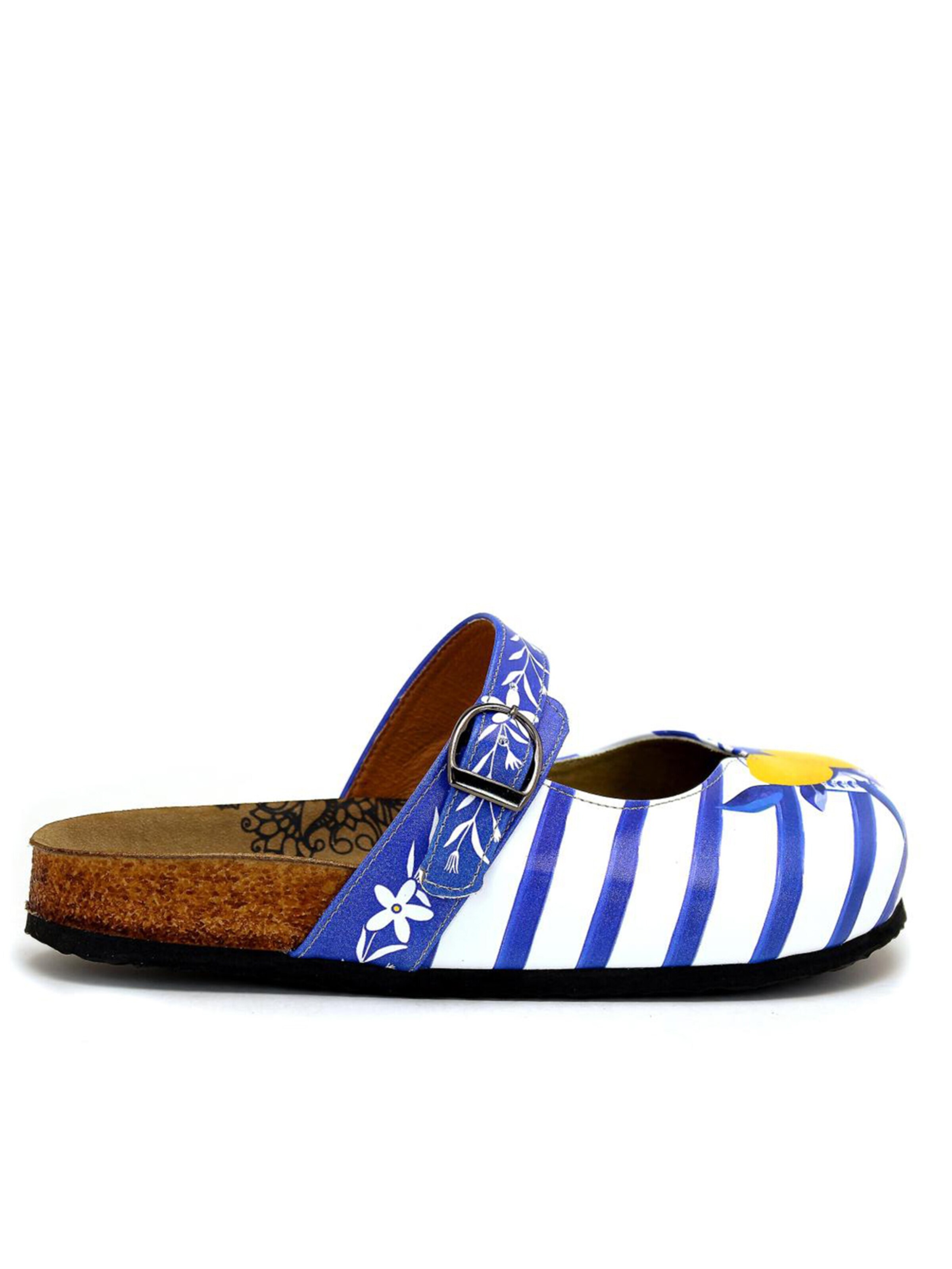 Goby Clogs 'Women Calceo White Clogs WCAL2215 with blue stripes and lemons'‌‌‌‌‌‌‌‌‌‌ in Blau: Vorderseite