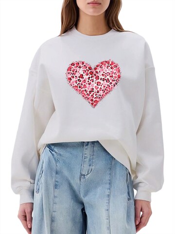 Sweat-shirt 'Women's Fleece Pullover, Sweatshirt with Love Print, Long Sleeve, Loose Fit' GORHEY en blanc : devant