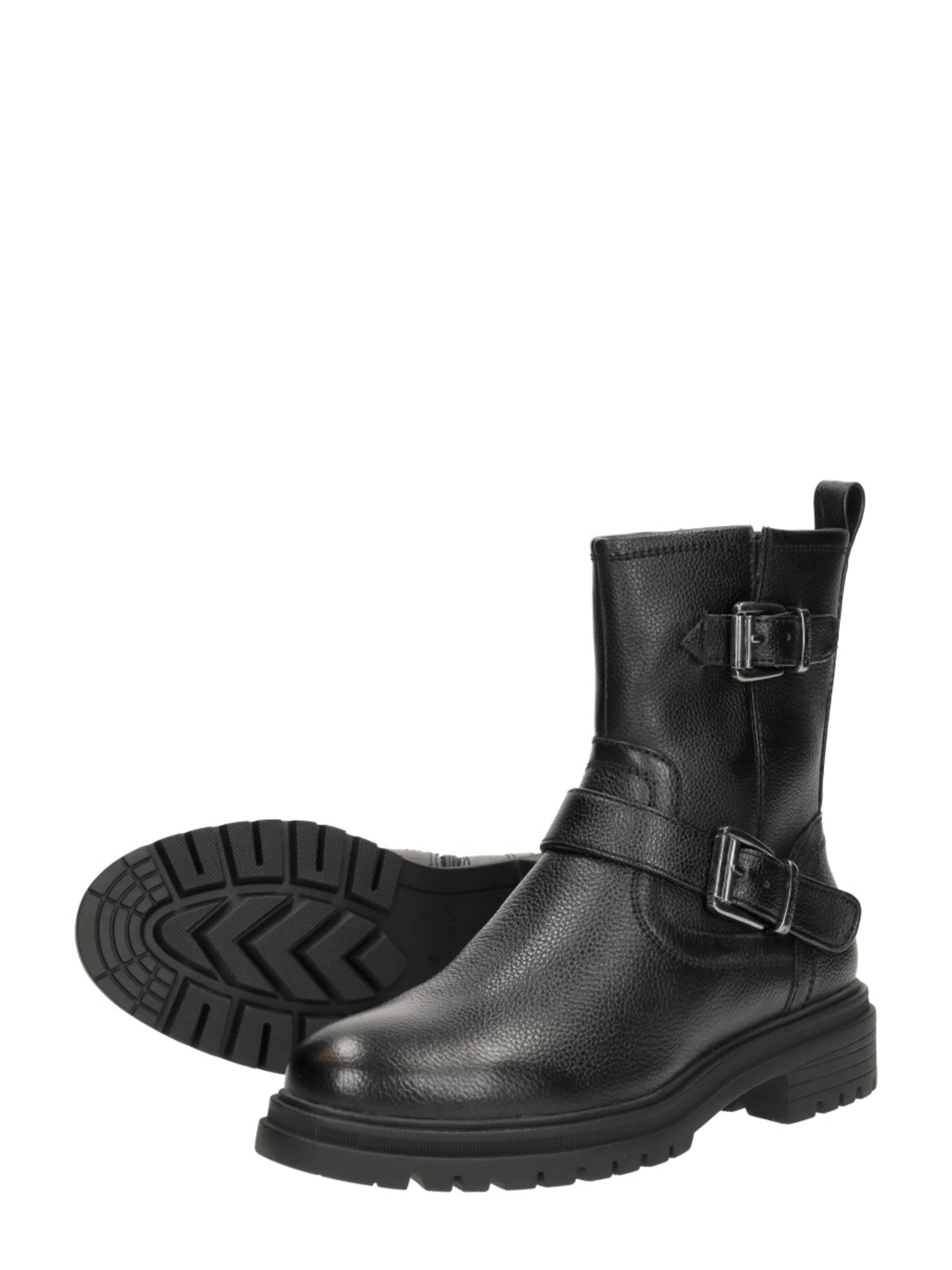 Tamaris Boots 'Enkellaarsjes Plat' in Zwart