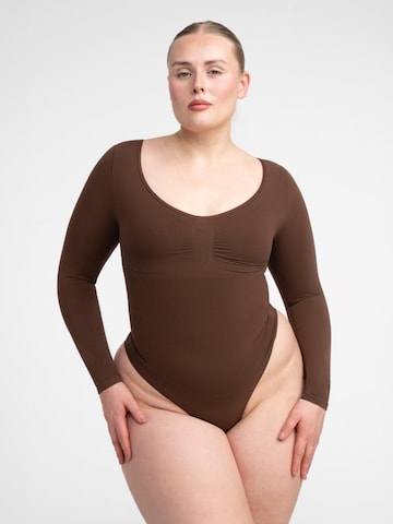 creamy Shapingbody 'Bodysuit Sculpting Shapewear Longsleeve mit String' in Braun: Vorderseite