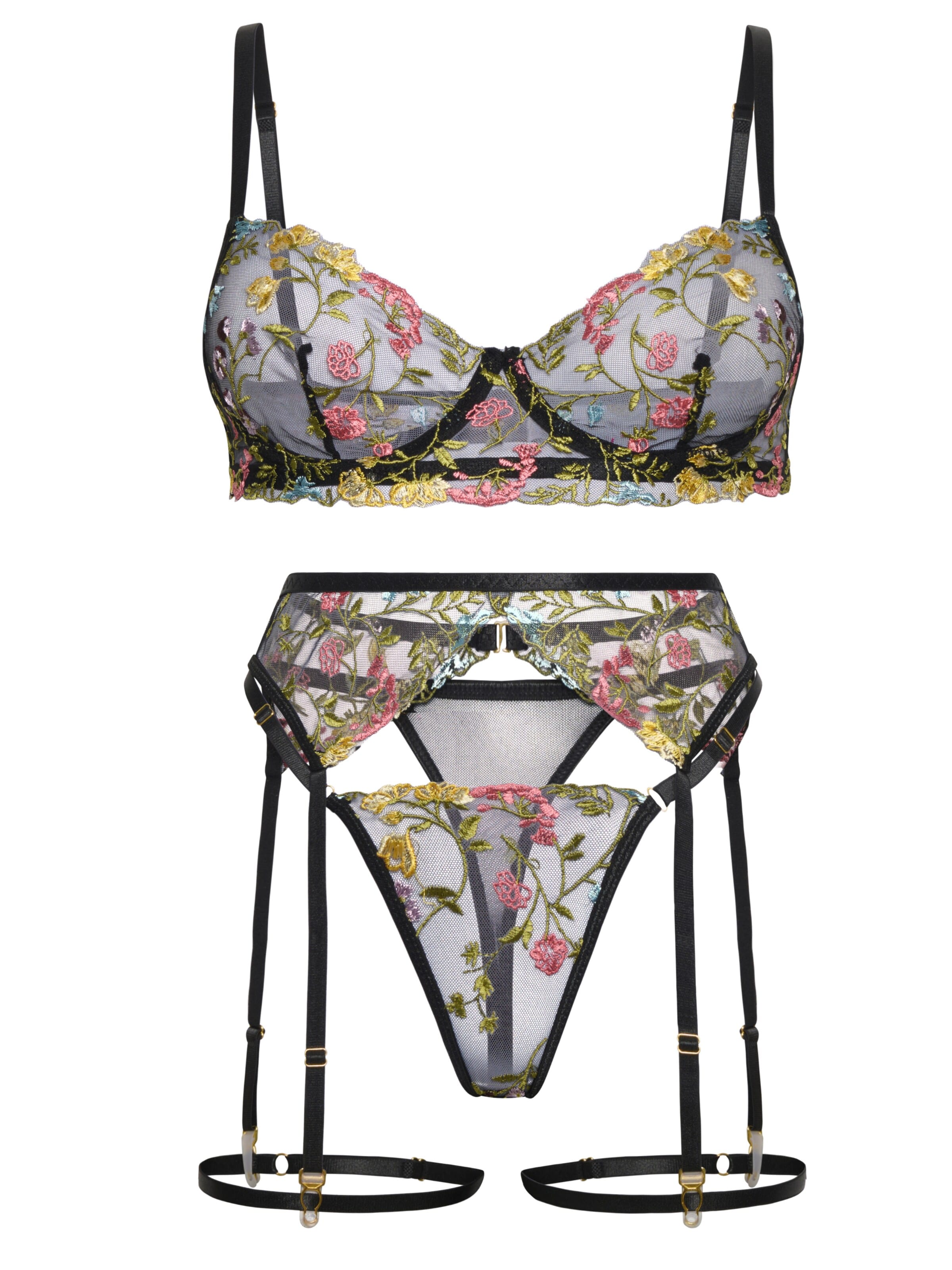 Orchibelle Bralette Underwear Sets in Black: front