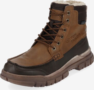 TOM TAILOR Lace-Up Boots in Brown: front