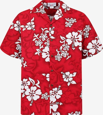 Pacific Legend Button Up Shirt 'Hibiscus Royale' in Red: front