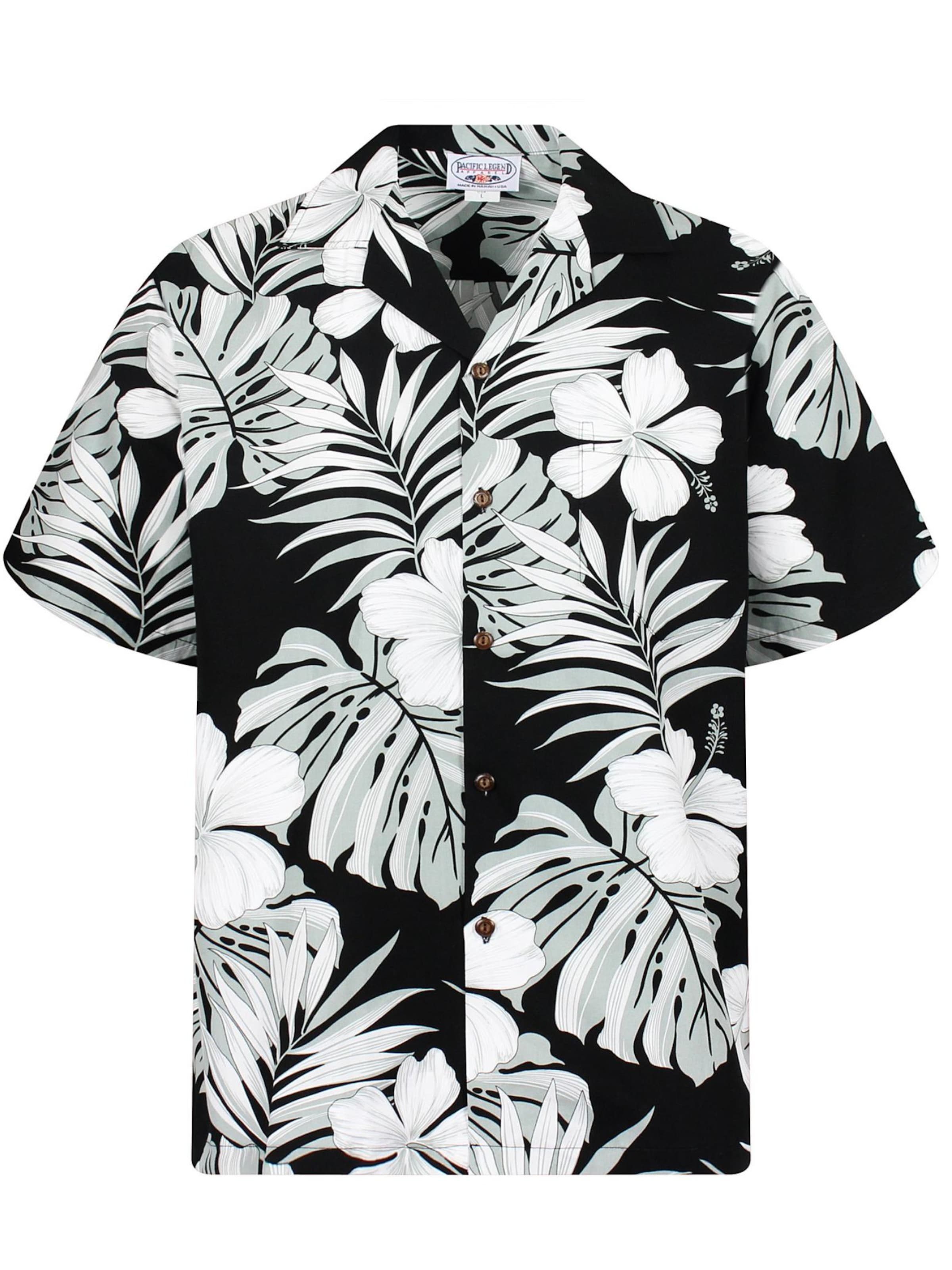 Pacific Legend Button Up Shirt 'Palmenblätter' in Black: front