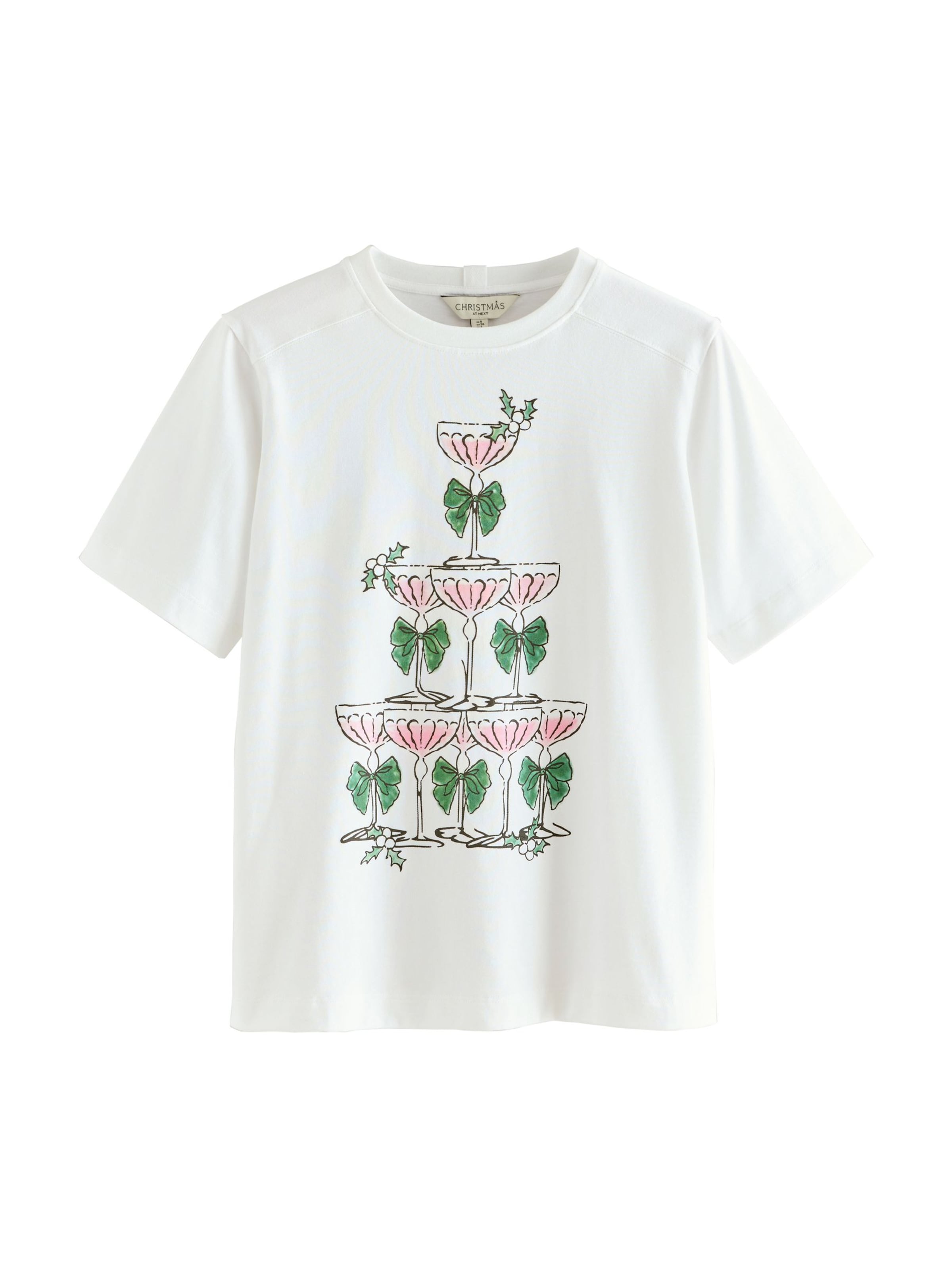 Next Μπλουζάκι 'Festive Champagne Tower' σε ανοικτό μπεζ / πράσινο / ρόδινο / μαύρο, Άποψη προϊόντος