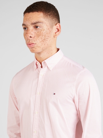 TOMMY HILFIGER Slim fit Button Up Shirt 'Flex' in Pink