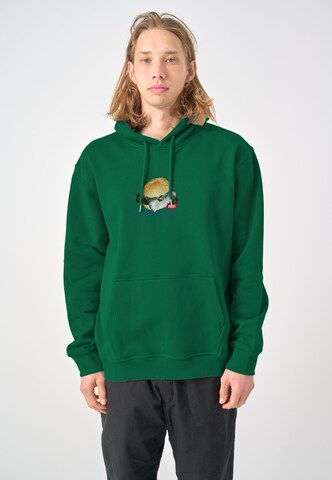 Cleptomanicx Sweater 'Boxy Hooded WTFISH' in Green: front