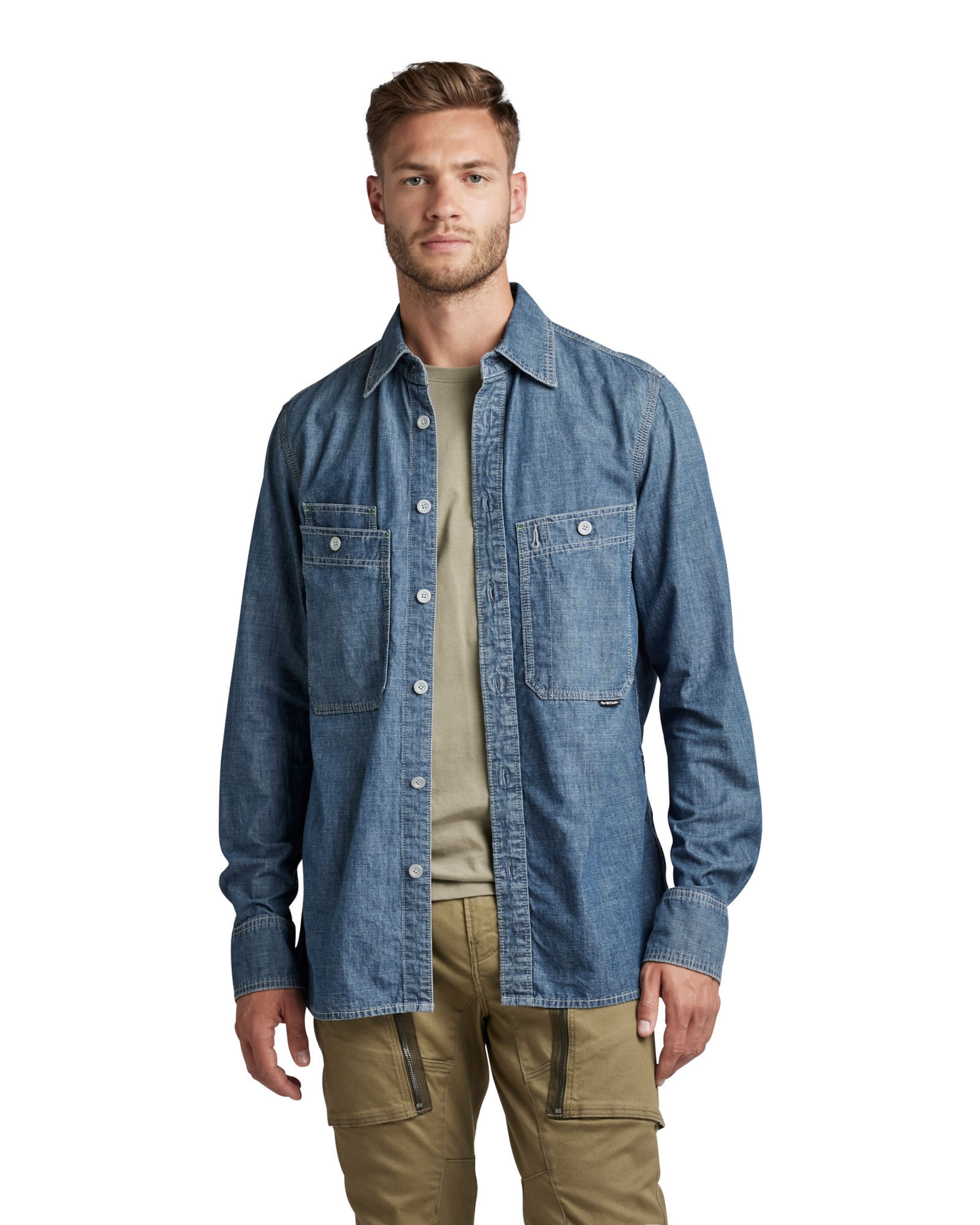 G-STAR Rovný strih Košeľa 'Nimes' - Modrá: predná strana