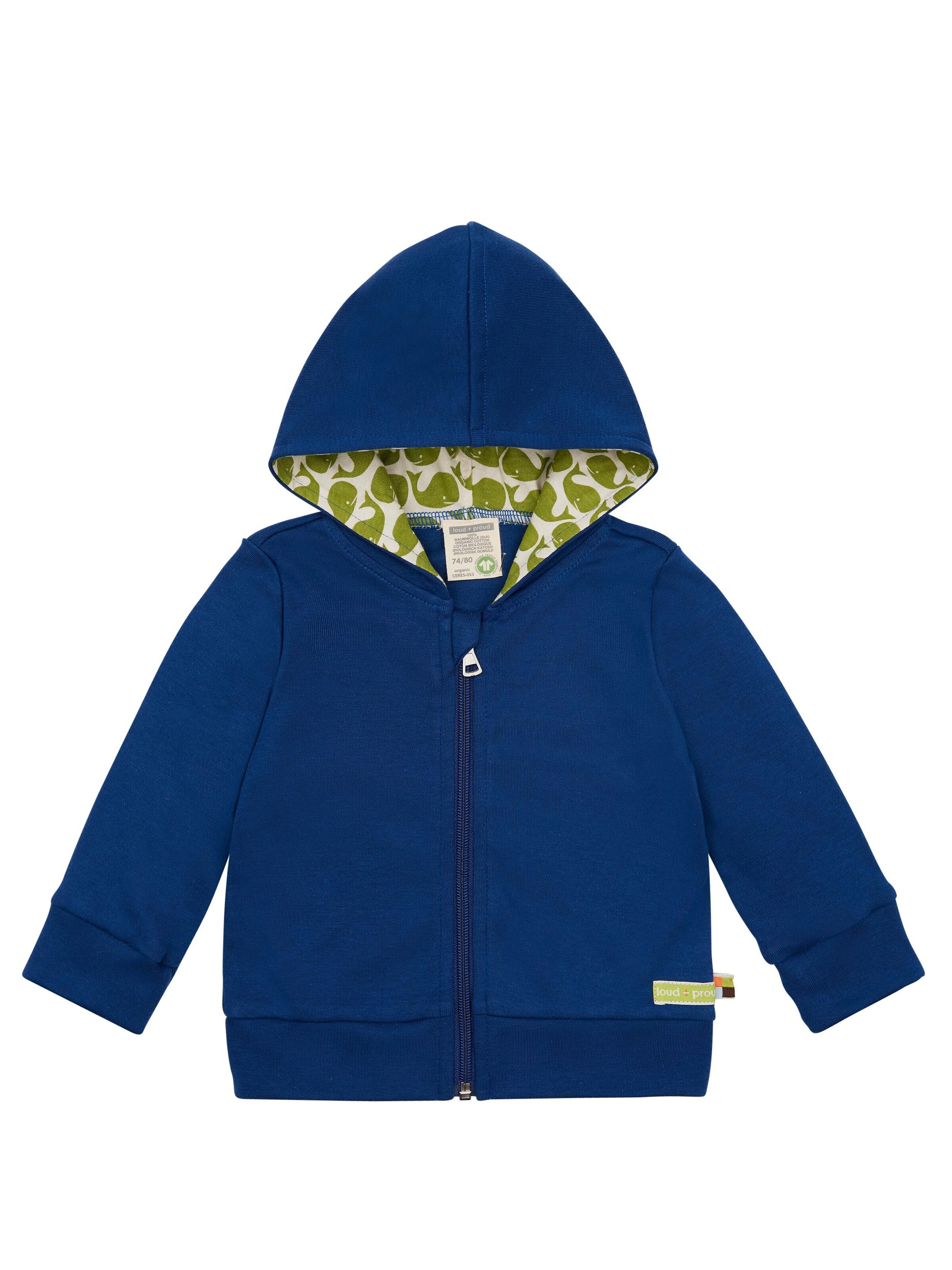 loud + proud Zip-Up Hoodie 'Interlock' in Blue: front