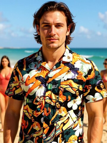 Hawaiihemdshop.de Regularny krój Koszula 'Hawaiihemd "Flower Girls (black)"' w kolorze czarny