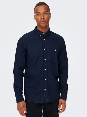 Only & Sons Regular fit Button Up Shirt 'Tobin' in Blue: front