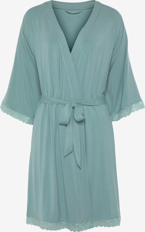 LASCANA Dressing Gown 'Summer Lace' in Green: front