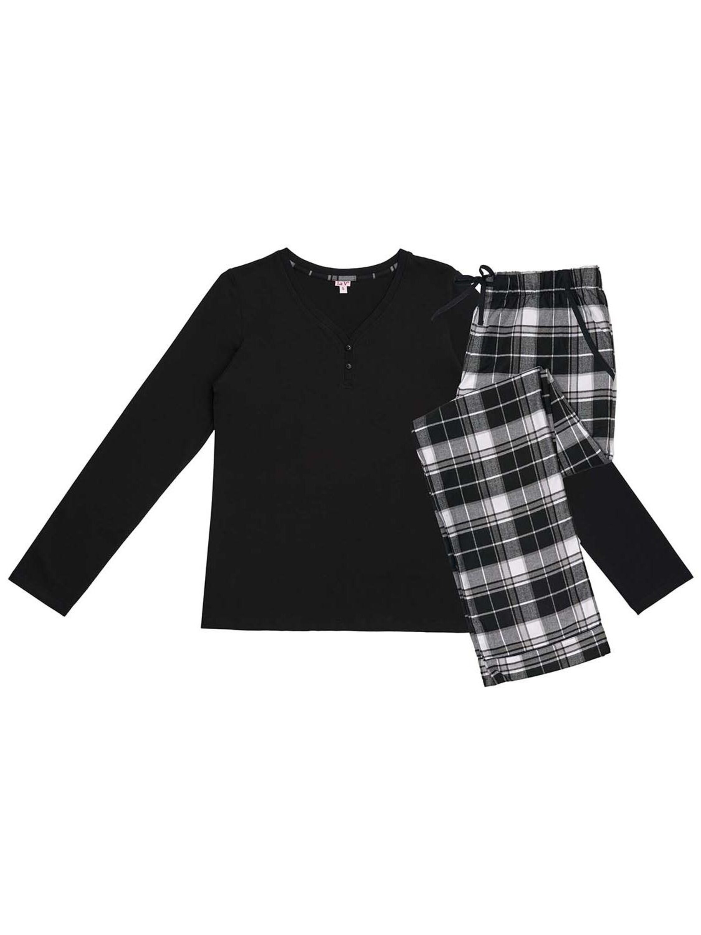 La V Pyjama in Zwart: voorkant