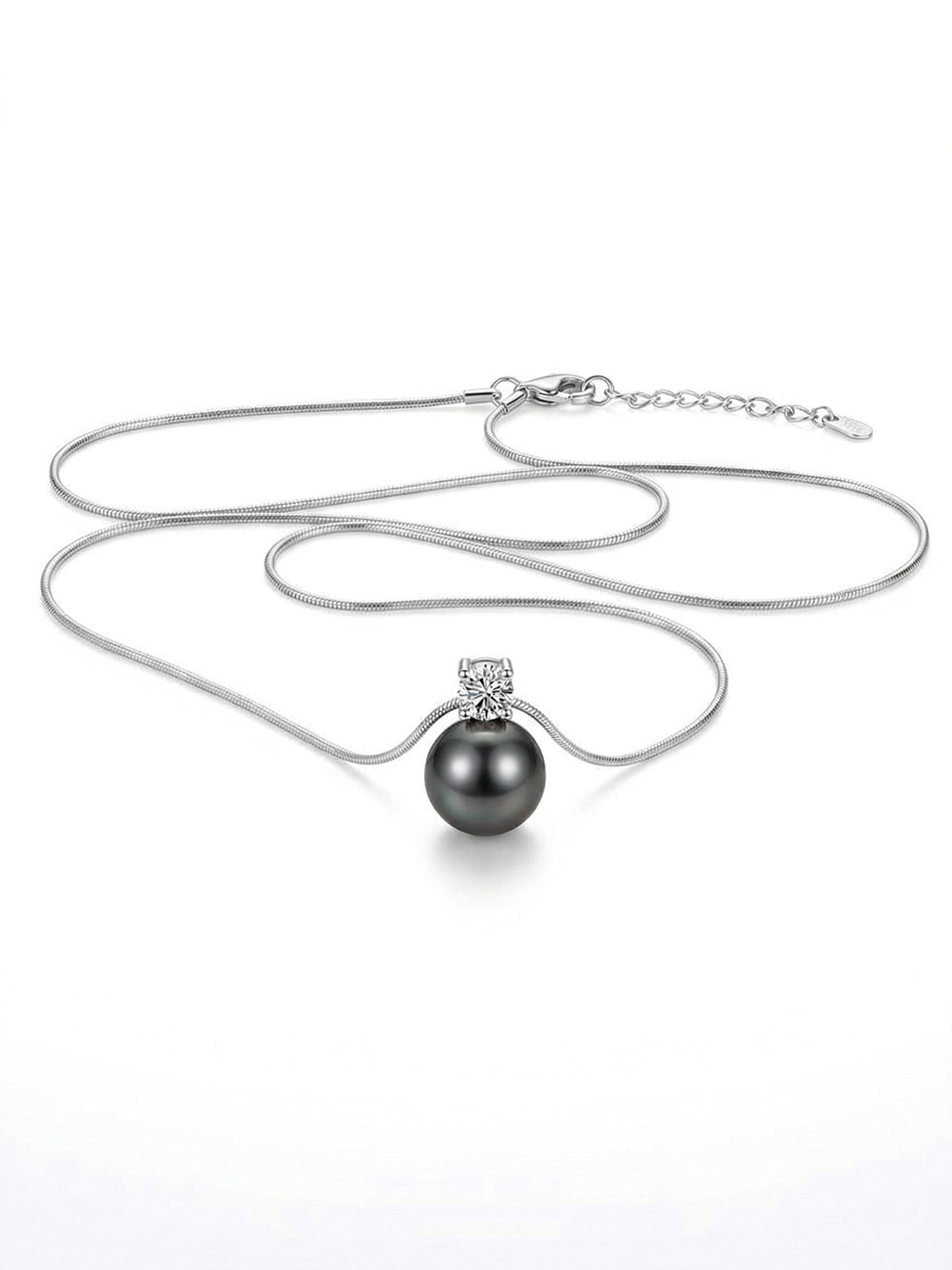 Staufergold Necklace 'Perlenkette „Luna Pearl“ – Zirkonia-Solitär' in Grey: front