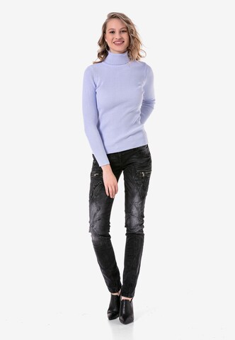 CIPO & BAXX Rollkragenpullover mit dezentem Strickmuster in Blau
