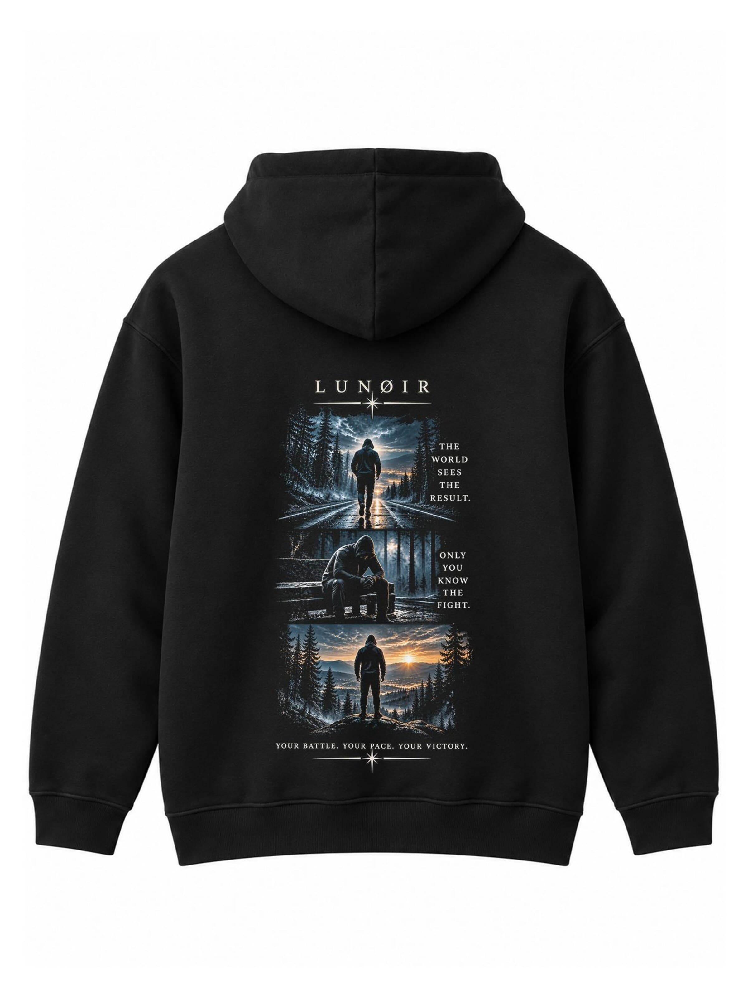 LUNØIR Studio Sweatshirt 'Only You Know the Fight' in Zwart: voorkant