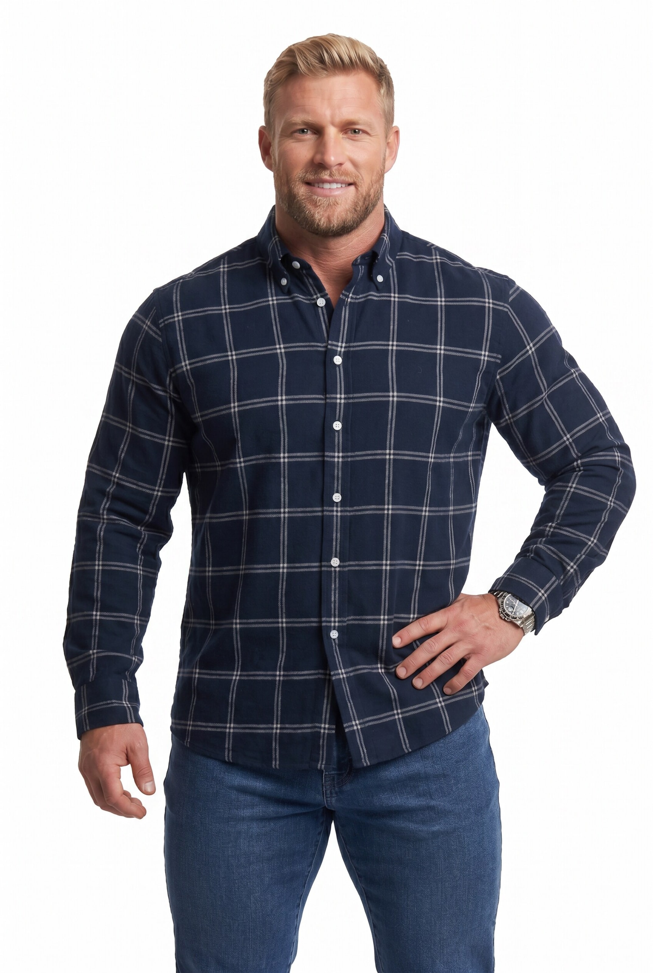 Men Plus Comfort fit Button Up Shirt in Blue: front