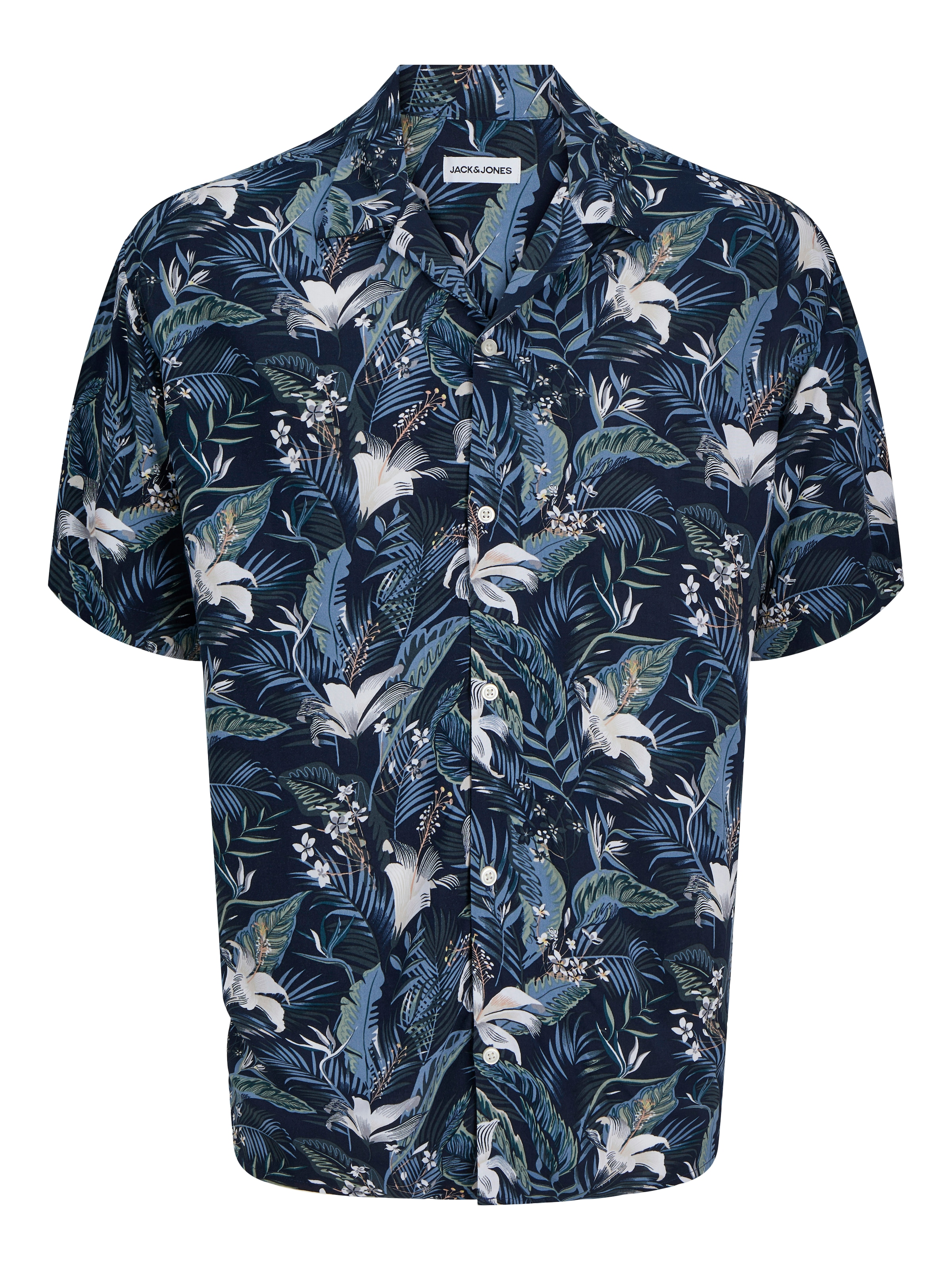 JACK & JONES Srajca 'JJEJeff Tropical' | modra barva: sprednja stran